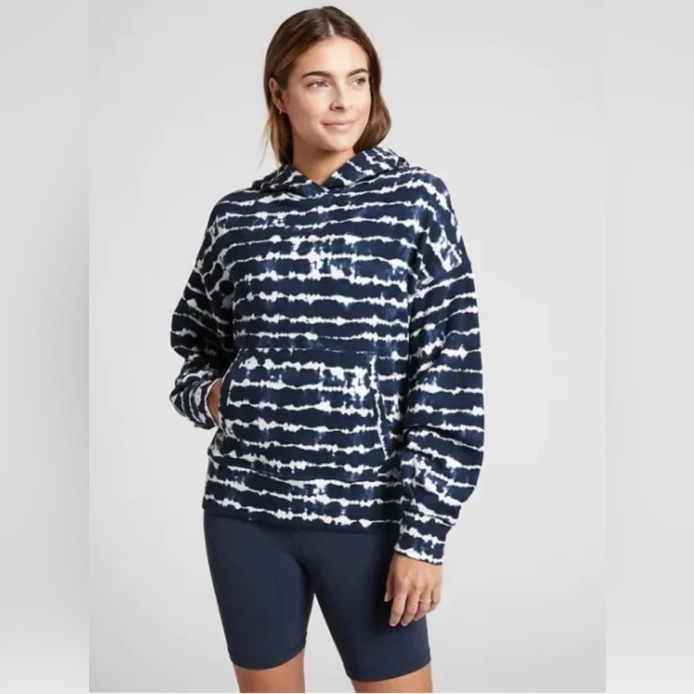 ATHLETA Balance Blue Tie Dye Lyocell/Cotton Blend Pockets Hoodie Sweatshirt XS/P